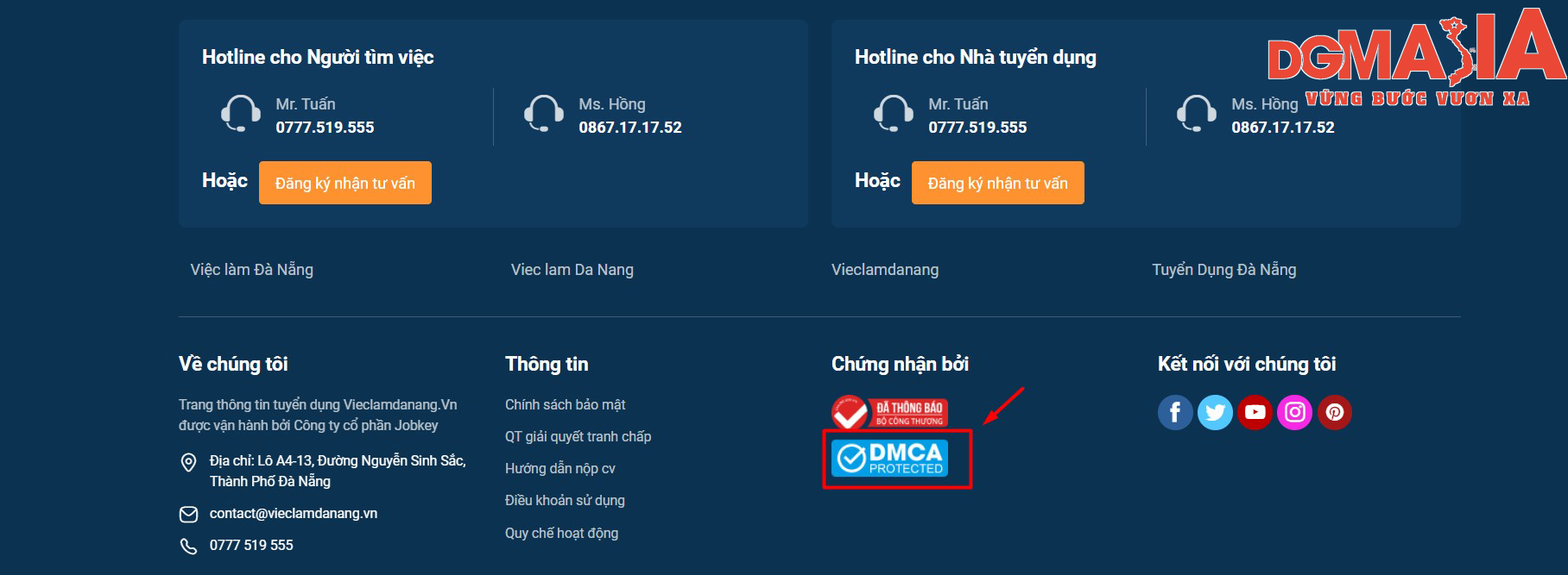 Khi website của bạn có logo DMCA tại phần Footer, có nghĩa là bạn đã đăng ký thành công Khi website của bạn có logo DMCA tại phần Footer, có nghĩa là bạn đã đăng ký thành công