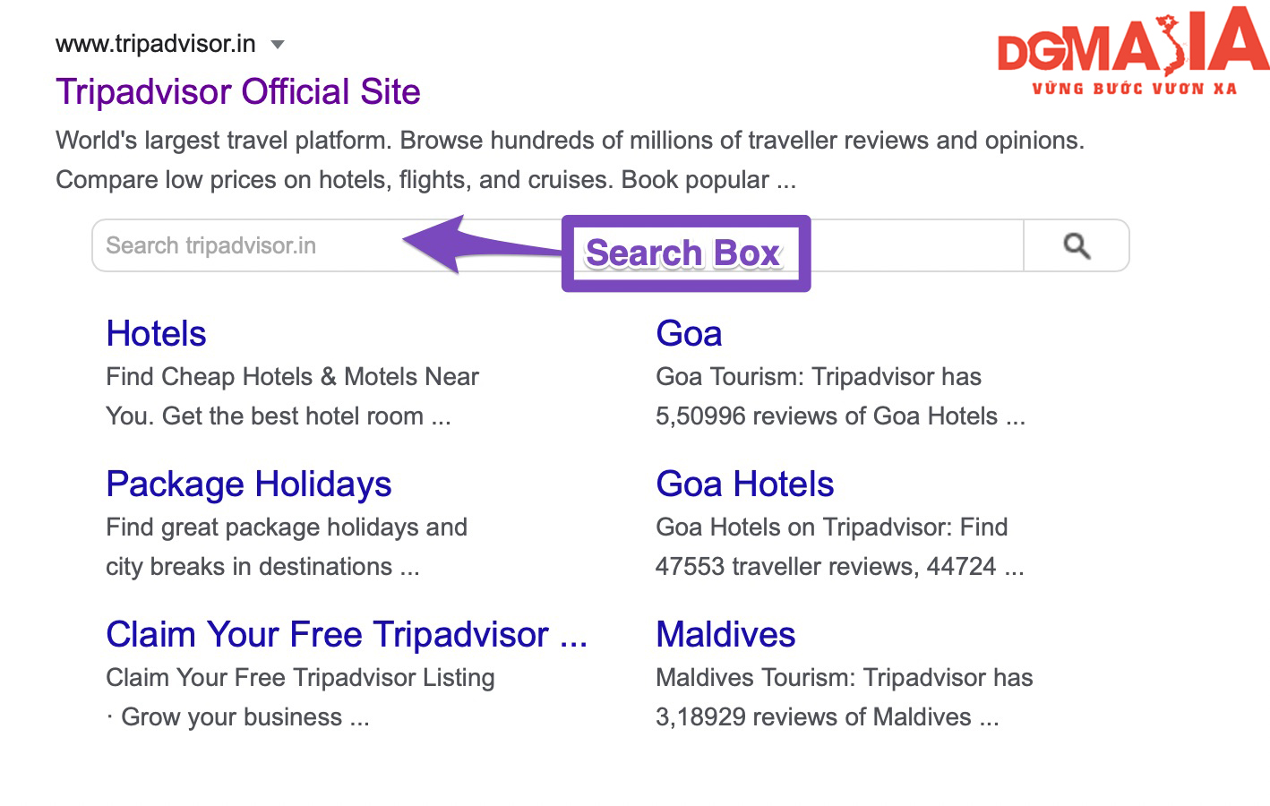 Meta Sitelink Search Box giúp người dùng tìm kiếm nội dung trên website của bạn ngay trên các công cụ tìm kiếm