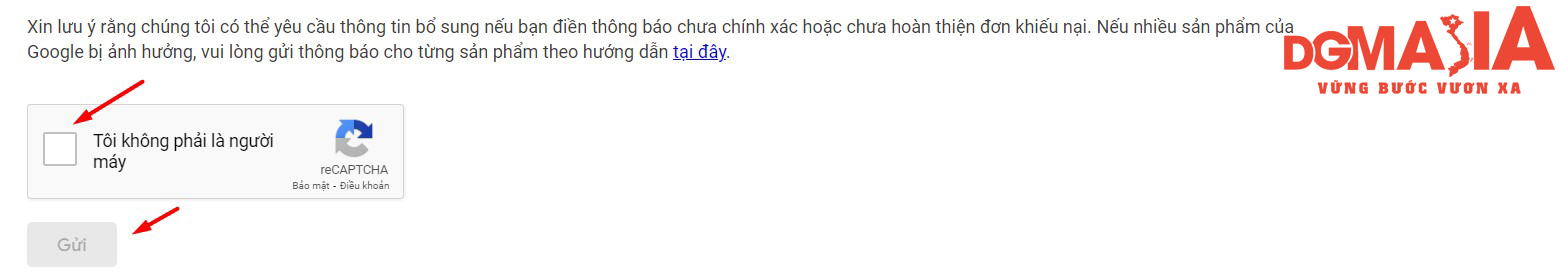 Sau khi đã hoàn tất các bước trên, bạn cần xác minh mình không phải là robot, sau đó nhấn “Gửi” Sau khi đã hoàn tất các bước trên, bạn cần xác minh mình không phải là robot, sau đó nhấn “Gửi”
