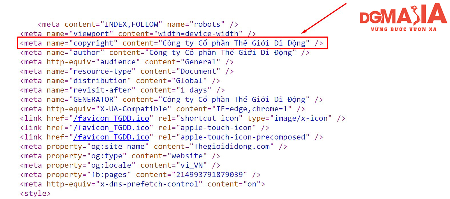Thẻ Copyright dùng để chứa thông tin về bản quyền của website
