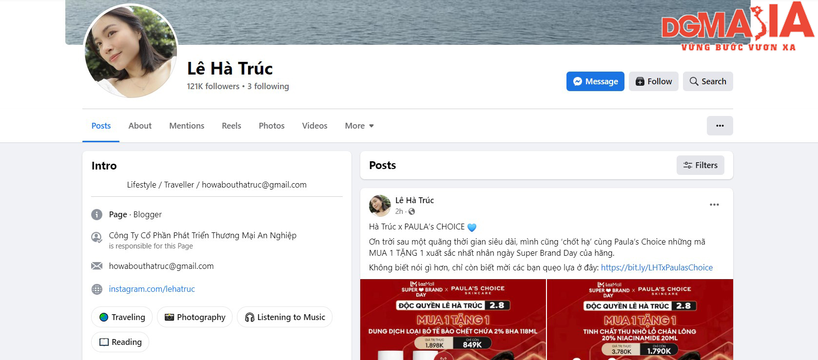 Profile với tên thật và hình đại diện thật của Lê Hà Trúc - một Influencer nổi tiếng trong lĩnh vực Lifestyle